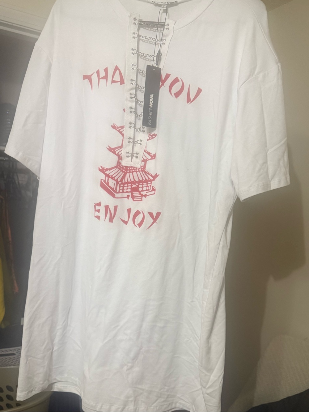 White Graphic 'Thank You Enjoy' Short-Sleeve dress